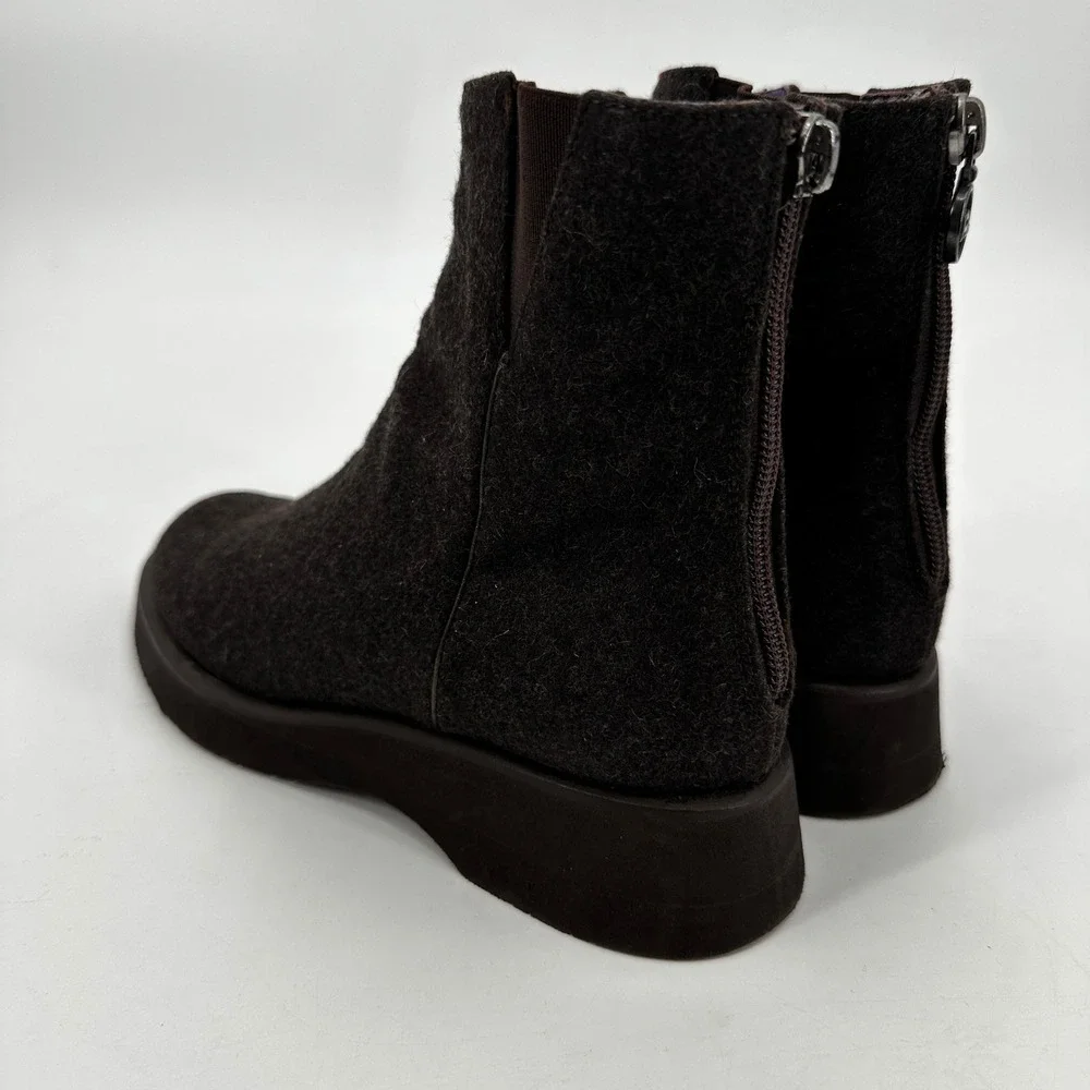 Ralph Lauren Purple Label Womens Boiled Wool Ankle Boots Brown Leather Luxury 5B